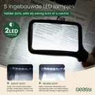 GEASY vergrootglas met 5 ingebouwde LED lampjes voor helder lezen in het donker