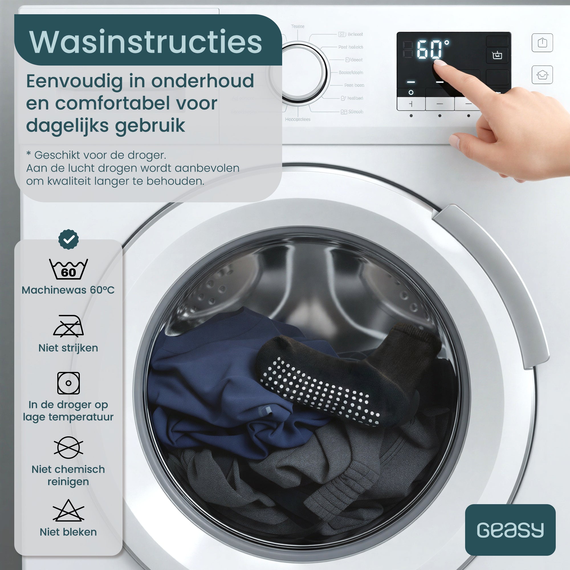 GEASY antislip sokken wasbaar op 60 graden voor eenvoudig dagelijks onderhoud