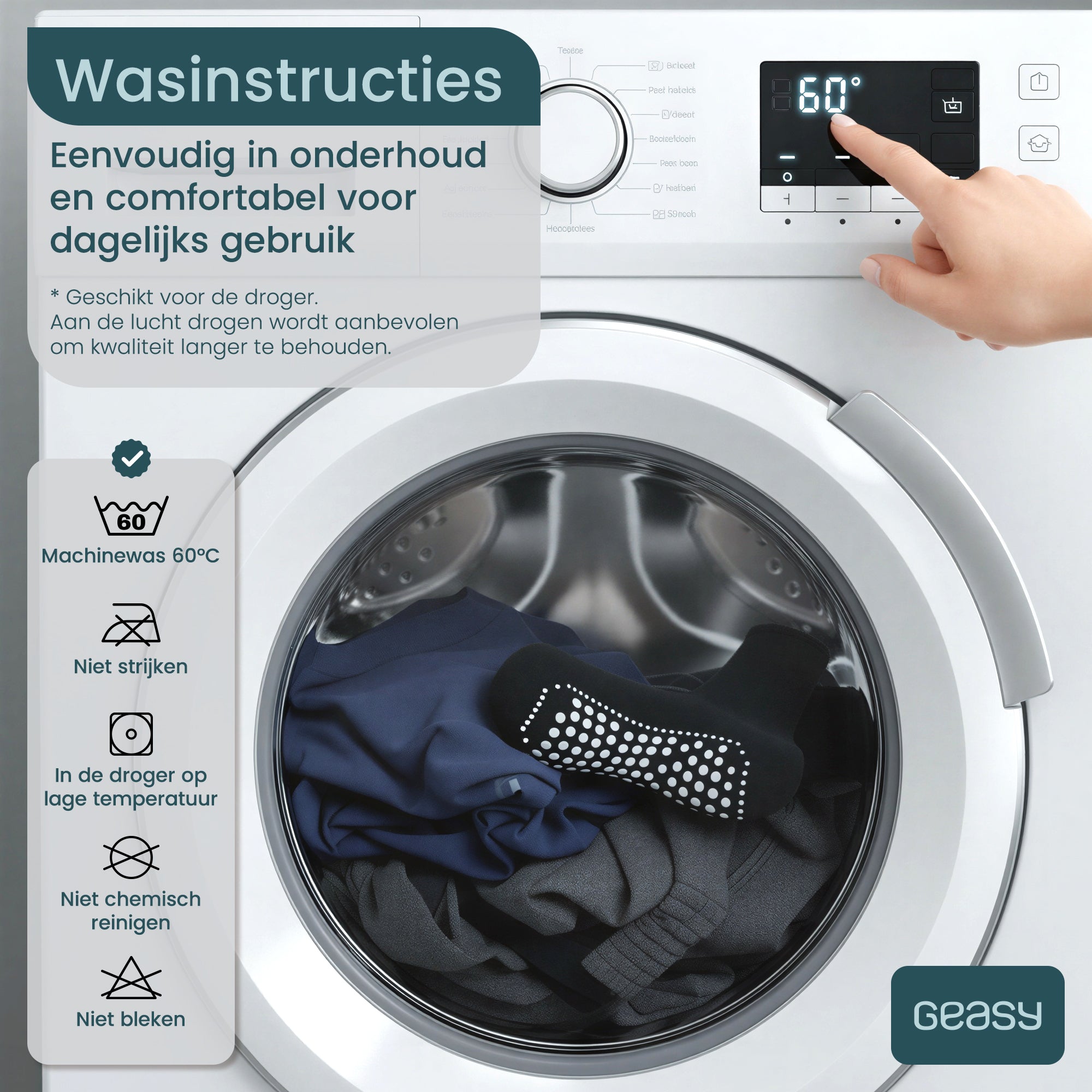 GEASY antislip sokken wasbaar op 60 graden voor eenvoudig dagelijks onderhoud