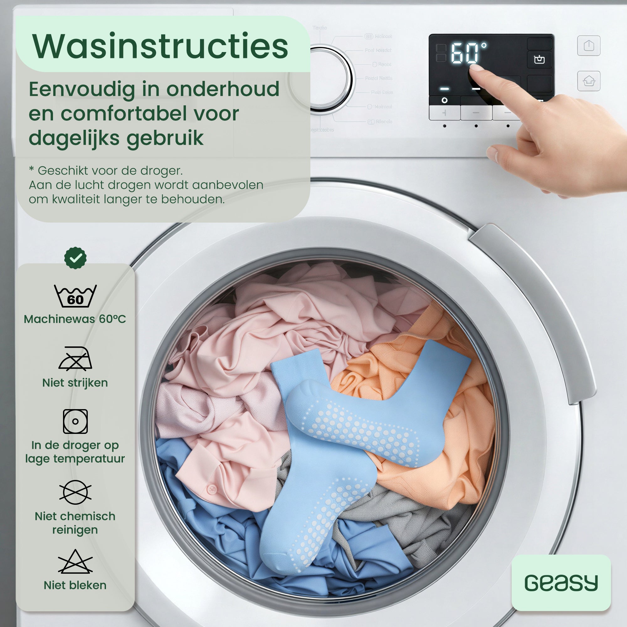 GEASY antislip sokken wasbaar op 60 graden voor eenvoudig dagelijks onderhoud