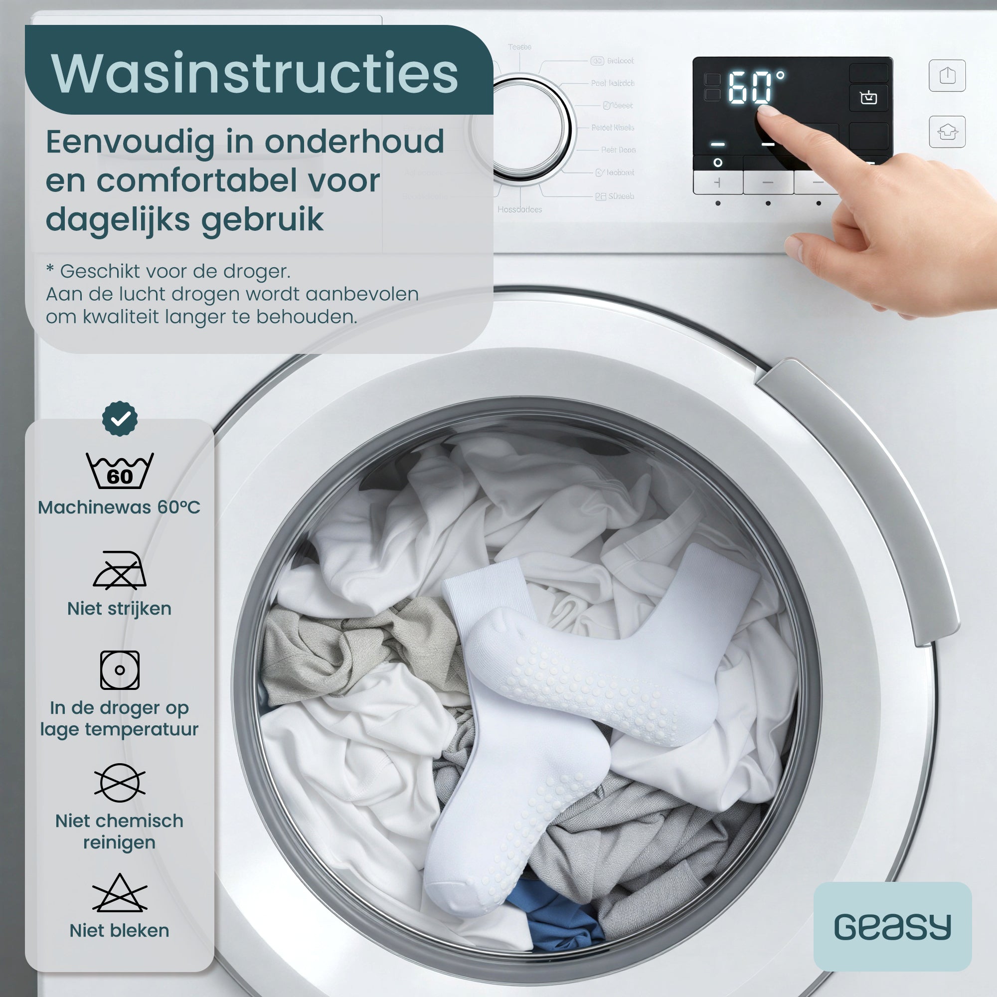 GEASY antislip sokken wasbaar op 60 graden voor eenvoudig dagelijks onderhoud