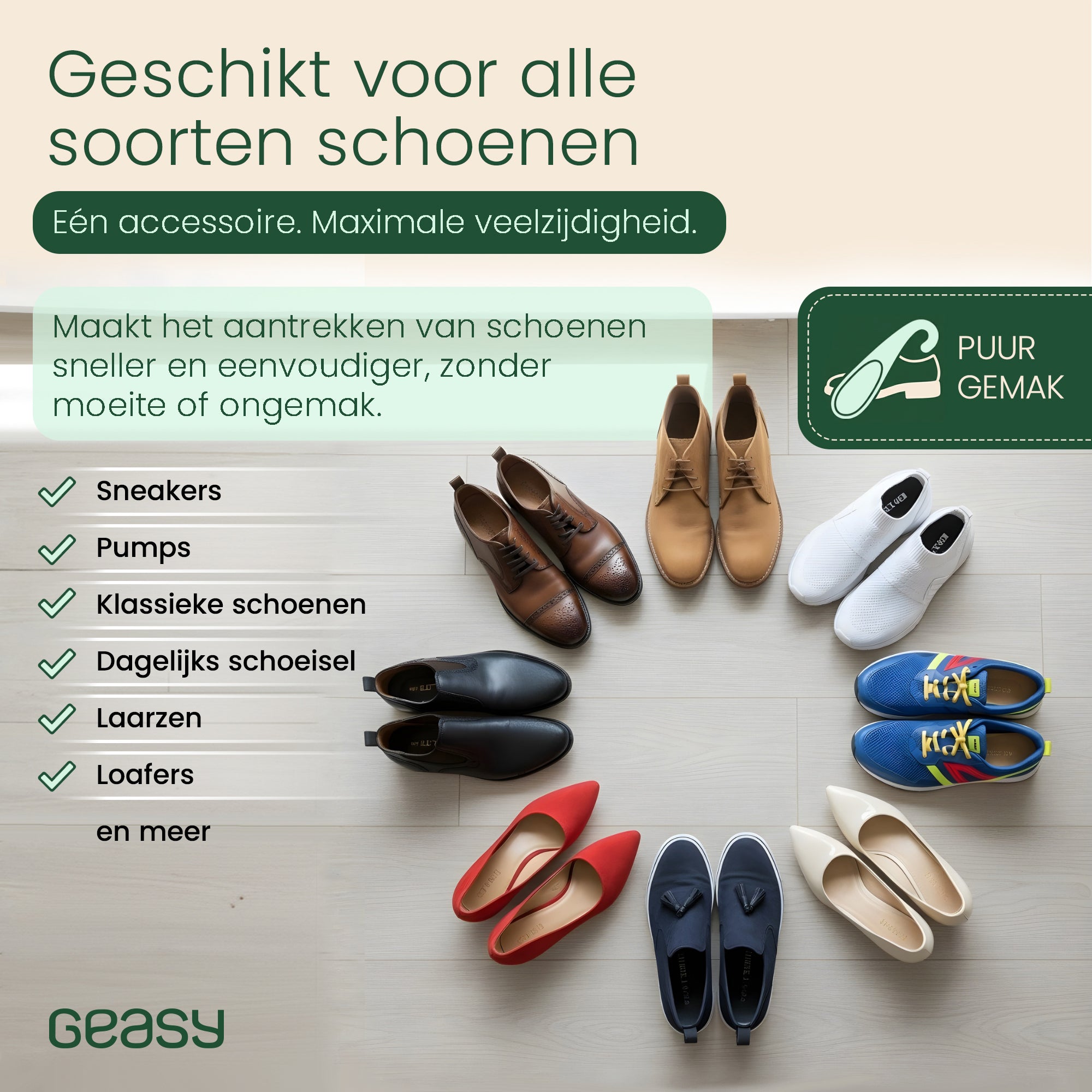 GEASY verstelbare schoenlepel geschikt voor sneakers, pumps, klassieke schoenen en laarzen