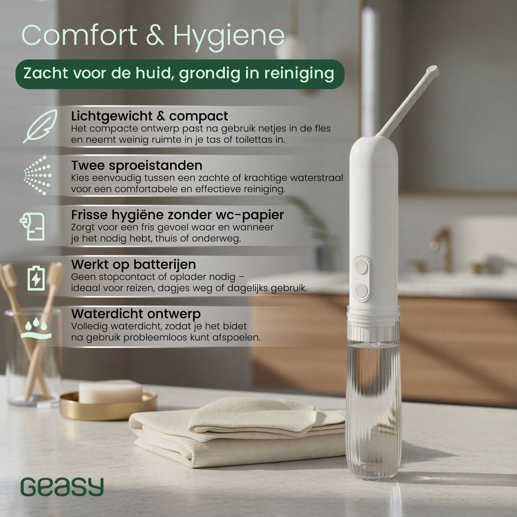 GEASY elektrische peri bottle wit voor zachte hygiëne, grondige reiniging en dagelijks gebruik