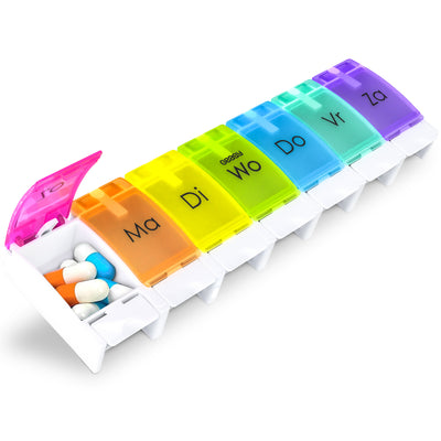 Pillendoos 7 Dagen – Grote Vakken – Gekleurd – Grote Tabletten