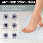 Belangrijkste kenmerken van de GEASY douchemat: anti-slip, BPA-vrij, makkelijk schoon te maken en milieuvriendelijk.